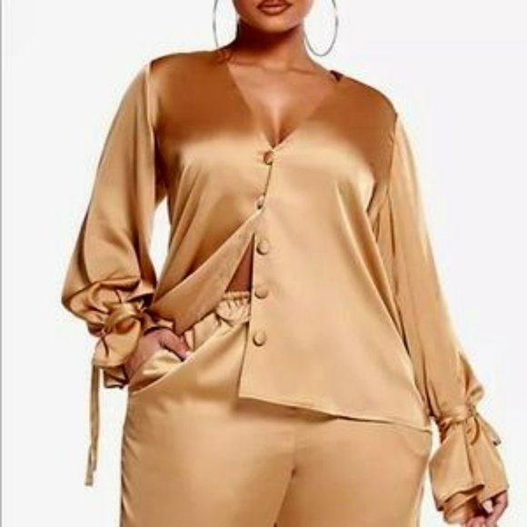 Fashion to Figure Tops - Selena Satin Button Down Shirt